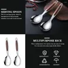 Dinnerware Sets 2 Pcs Stainless Steel Rice Spoon Sturdy Feeding Utensil Chinese Soup Spoons Mahogany Tableware Serving Practical