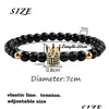 Perlen 2 Teile/satz Mode Rose Gold CZ Crown Ball Paar Armbänder Stränge Armreifen Charme Frauen Männer Schwarz Naturstein Perlenarmband Y Dhfx7