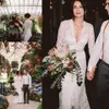 2020 Boho Lace Country Garden Bridal Gowns Deep v Neck Lengs Sleeves Heck Sheath Wedding Dresses Floor Length Plus Lobes de Mariee 2992