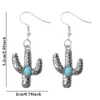 Hoop Earrings Vintage Western Style Cactus Turquoise Alloy For Women Earring Cute Bulk