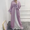 Vêtements ethniques Ramadan femmes musulmanes couleur unie islamique Maxi Robe moyen-orient élégant ouvert Abaya plume bord arabe caftan Cardigan
