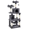 Scratchers 62.2" Double Condo Cat Tree and Scratching Post Tower, Dark Gray Cat Furniture Cat Tree Cat Accessories Cat Tree Tower