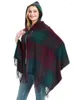 Cachecóis Imitação Caxemira Feminino Cachecol Xadrez De Inverno Com Franjas Poncho Com Capuz Quente Feminino Grosso Envoltório Cobertor Capa Para Mujer Pashmina Xales