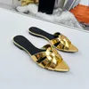 Luxury designer slippers Classic flat top brand shoes Sandals Summer ladies patent leather flip-flops Size 35-44