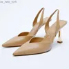 Summer New Women's High Heels Shoes 2023 WSL TRAF ZA Nude Color Pointed Fashion Miss Sandals Stiletto Black Pump Mules Female L230518