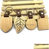 Key Rings Simple Style Wooden Keychain Men Personalise Diy Blank Mti Shaped Pendant Leather Kay Chain Handmade Jewelry Gifts Drop Del Dhha8