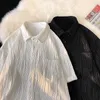 Camisas casuais masculinas verão finas listradas de seda gelo camisa de manga curta marca tamanho grande top solto preto branco cinza 4XL 5XL