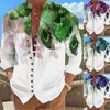 Chemises décontractées pour hommes été coton Imitation lin hommes à manches longues Blouse col montant plage Streetwear chemise Floral Hawaii