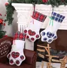 Christmas decoration dog paw print socks XMAS tree hanging stocking pendant kids gifts candy storage bags Home festival Party Pendant socks