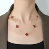 Pendant Necklaces Strands Strings Five Flower Four Leaf Grass Necklace Titanium Steel 18K Gold Light Luxury Small Net Red Collar Sweater Chain