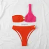 Costumi da bagno da donna One Shouler Bikini Color Patchwork Costumi da bagno Donna 2023 New Sexy Bikini Set Costume da bagno Costume da bagno Beachwear J230603