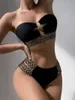 Kobiety Black Bikini w damskim bikini 2023 Seksowne stroje kąpielowe żeńska wysoka talia 2 -częściowa stroje kąpielowe solidne pływanie Bandeau Kąpiec Baiting Biquini J230603