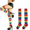 Damenstrümpfe mit Regenbogenstreifen, Baumwollsocken über dem Knie, lange Socken, Tanzparty, Halloween, Weihnachten, Kostüm, ausgefallene, faule, sexy Socken, Requisite