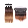 Yirubeauty Malaysian Human Hair 1B/4/30 Bundles With 13X4 Lace Frontal Silky Straight 4PCS Three Tones Color 10-30inch