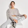 Aktive Shirts Yoga Herbst Frauen Dünne Lose Weibliche Lange-ärmeln Top Schlank Anliegende Bauchfreies Atmungsaktive Sport Casual schnell-trocken