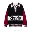 Designerkläder Mens Sweatshirts Hoodies Rhude Nisch Design Sense American Trendy Brand LoSe Fiting American College Style Knit tröja för män