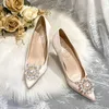 Dress Shoes 2023 Women Pointed Stiletto Rhinestone Pumps White Bridesmaid Wedding Bridal High Heels Plus Size