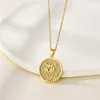 Pendant Necklaces Minar Textured Shinning CZ Zircon Birthflower Coin Medallion For Women 18K Gold Plated Titanium Steel Choker