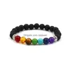 Beaded 4 Styles 7 Chakra Men Black Lava Stone Armband Healing Nce Pärlor Reiki Buddha Prayer Natural Yoga for Women Drop Delivery Je Dh46e