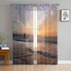 Curtain Pirate Ship Seaside Beach Dusk Tulle Curtains For Living Room Bedroom Kitchen Decoration Chiffon Sheer Voile Window