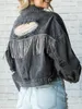 Women's Jackets Women Ripped Crop Rhinestone Fringe Denim Jacket Casual Long Sleeve Tassel Jean Coat 90s Cowgirl Streetwear