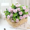 Dekorativa blommor 5st konstgjorda blommor Silk Rose White Eucalyptus lämnar Peony Bouquet Fake For Wedding Table Party Vase Home Decor