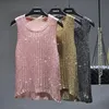 Toppar 2020 Summer Sexig O Neck Shiny Gold Tank Topps Kvinnor Silver Sequined Sticked Tank Tops Women Loose Bling Bling Sequines Vest Tops