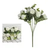 Dekorativa blommor 5st konstgjorda blommor Silk Rose White Eucalyptus lämnar Peony Bouquet Fake For Wedding Table Party Vase Home Decor