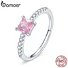 Solitaire Ring Bamoer Authentic 925 Sterling Silver Sakura Pink Square Crystal Zircon Halo Ring for Women Engagement Jewelry Finger Ring BSR191 Z0603