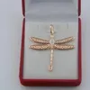 Pendanthalsband FJ Kvinnor Big 585 Rose Gold Color Dragonfly White Cubic Zircon Jewelry