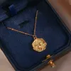 Tarnish Free 18k Gold Plated Engraved Cherry Flower Coin Necklace 316L Stainless Steel Bead Chain Pendant Necklace