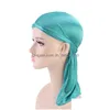 Beanie/Skull Caps Silkesly Satin Turban Cap Uni Long Tail Bandanna Fashion Solid Color Pirate Hats Women Män huvud halsduk Indien Hat hår dhjfz