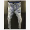 Jeans pour hommes décontracté à la mode MotoBiker haute rue Denim tissu pantalon mode trou peinture en aérosol A212