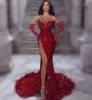 Rode Pailletten Prom Formele Jurk 2023 Sweetheart Luxe Hoge Split Vrouwen Avond Verjaardag Partij Jassen Vieren Outfit Dragen Robe de Soiree