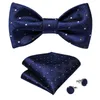 Bow Ties Men BowTies Silk Homme Floral Blue Tie Cufflinks Hankerchief 3pcs Set For Wedding Party Prom Formal Suit Accessories Tuxedo