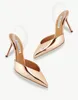 Aquazzura V Plexi Sling couro dourado preso por alças transparentes de PVC transparente Summer Luxury slingback Shoes Perfect Lady salto baixo salto alto festa casamento