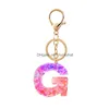 Key Rings Cute 26 English Letter Car Keychain For Women Men Word Pendant Ring Holder Glitter Resin Acrylic Chains Drop Delivery Jewel Dh4Pa