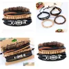 Pulseras con dijes Pulsera de cuero genuino para hombre Diy Pu Mtilayer Grano de madera Trenza Abalorios Combinación Traje 4 Estilos / 1 Juego Entrega de gota Judío Dhg16