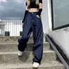 Lucifer American Retro Street Embroiled Jeans 2022 Women's Casual Loose High Waist Wide Leg Full Matching Straight Pants P230602