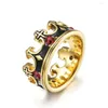 Anéis de casamento estilo punk cruz coroa anel com zircônia cúbica simples cor de ouro jóias de aço inoxidável para mulheres itens de presente por atacado