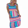 Wholesale Bohemian Color Block Striped Bow Knot Straps Maxi Dress