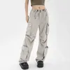 Capris Lucifer Casual Baggy Wide Leg Sports Loose High Waist Street Clothing Commodity Pants Women's 2022 Vintage 90S Pocket Trousers P230602