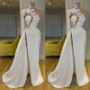 2021 New Sexy A Line Wedding Dresses One Shoulder High Side Split Lace Appliques With Flowers Sweep Train Plus Size Formal Bridal 288T