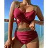 Kadın Mayo 2023 Yeni Kadınlar İki Parçalı Çapraz Sarar Mayo Takım Kravat Geri Yüksek Bel Karın Kontrolü Mayo Curvy Bikini Set Mayo Biquini J230603