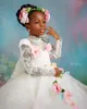 2023 Lace White Flower Girl Dresses Ball Gown Lace Long Sleeves Vintage Little Girl Peageant Dress Gowns ZJ422