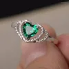 Pierścionki klastra proste mody zielone kryształowe serce dla kobiet żeńska pierścionka biżuteria panie uwielbiam obietnicę ślub