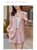 Women's Tracksuits Fashion Women Business Suits Shorts And Jacket Set Half Sleeve Blazer Tops Ladies Work Wear Office Uniform OL Style