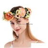 Stirnbänder Blume Stirnband Rose Handgemachte Blumen Blumengirlande Haarband Dekoration Einstellbar Frauen Mädchen Kopfschmuck Für Party Drop Dh5Ao