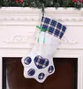 Christmas decoration dog paw print socks XMAS tree hanging stocking pendant kids gifts candy storage bags Home festival Party Pendant socks