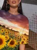 Женские футболки Счастье Счастье Слим Футболка подсолнечника Женщины Облачные солнце летние романтические футболки 3D Женская одежда мода сексуально